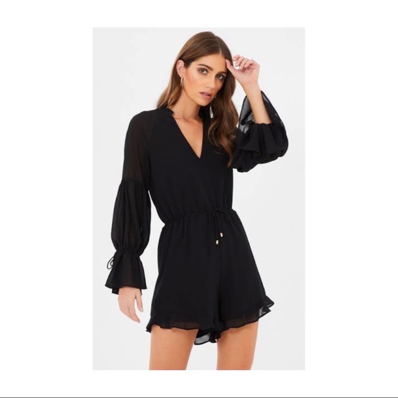 Chancery Helen long sleeved Playsuit plunging neckline black semi sheer size 10 - Picture 4 of 8